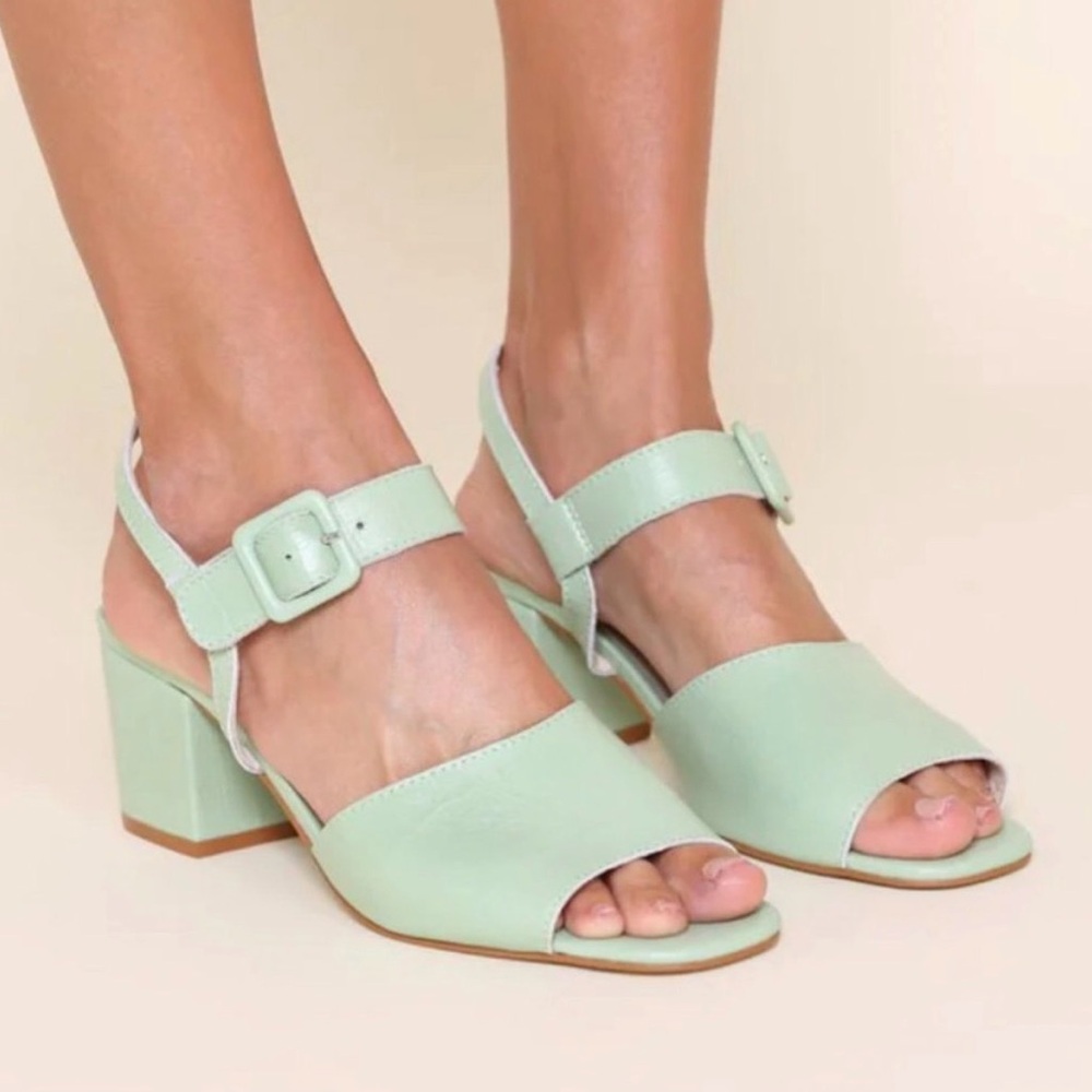 INTENTIONALLY BLANK Mint Green Block Heel Sandals - Picture 3 of 6